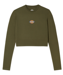 Dickies Women’s Long Sleeve Crop Shirt-Military Green