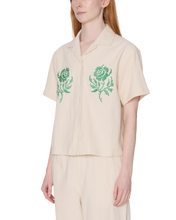 Load image into Gallery viewer, Obey Women's-Roses Embellished Short Sleeve Shirt-Natural
