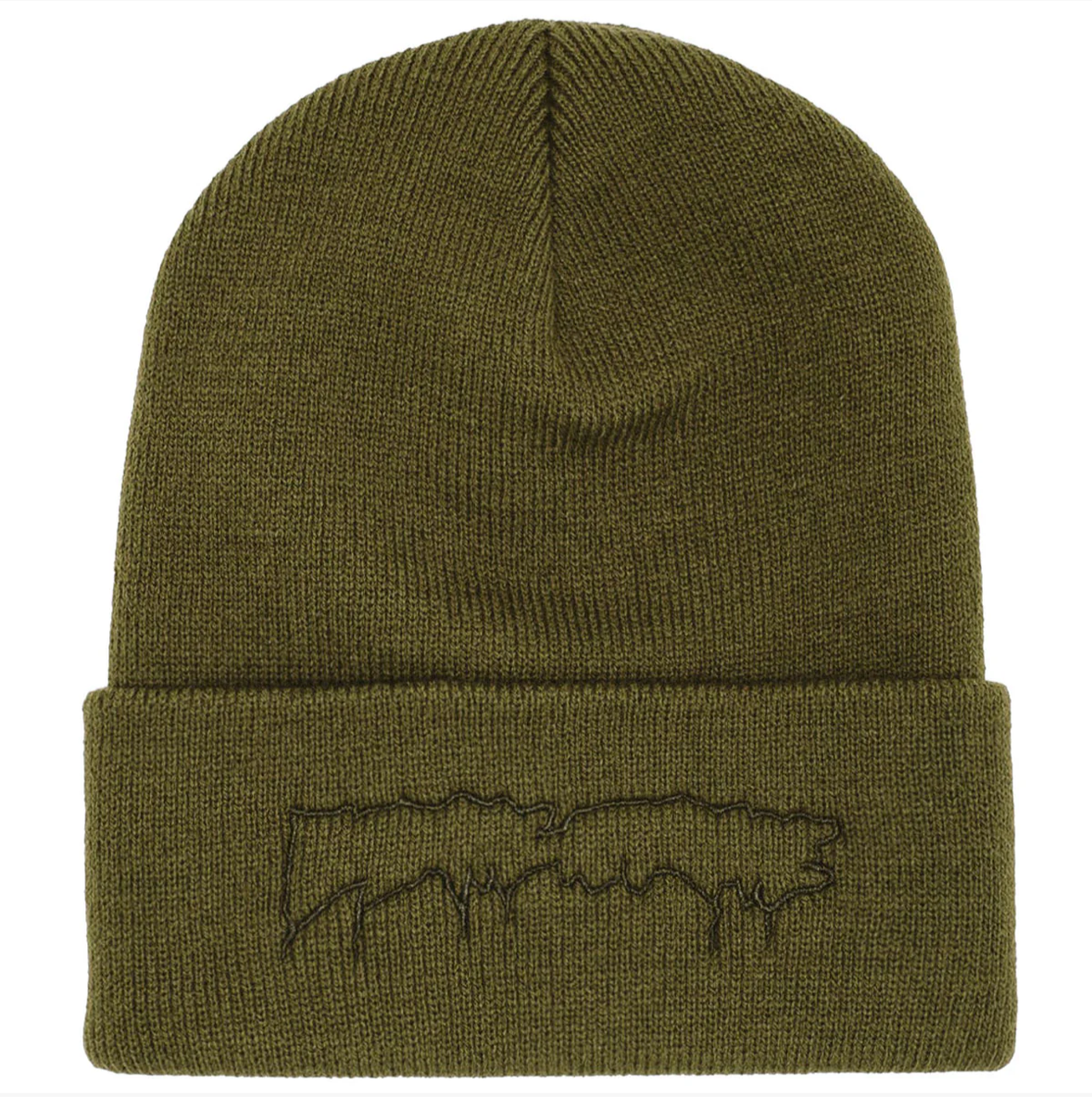 Fucking Awesome Embroidered Drip Beanie-Olive